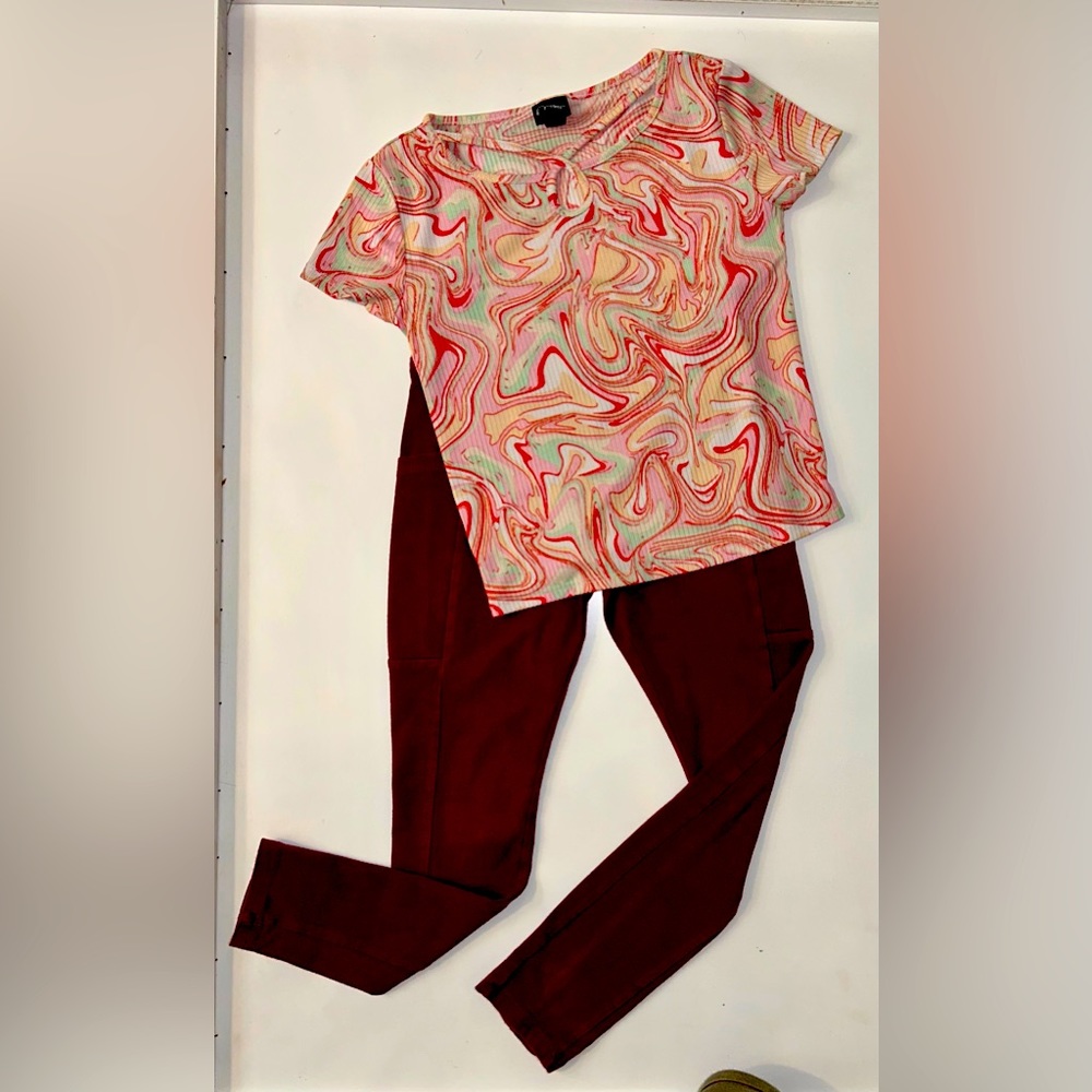 Art Class girls paint swirl shirt with ribbed waisted pocket leggings outfit